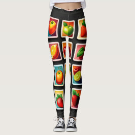 Frukter i fyrkantiga rutor Röda Grönten Mönster Leggings