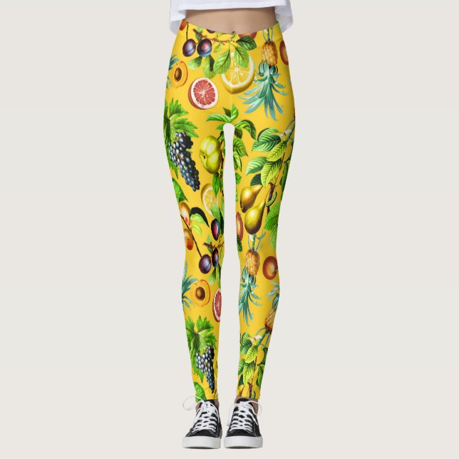 Frukter Mönster i Gultens bakgrund Leggings (Framsida)