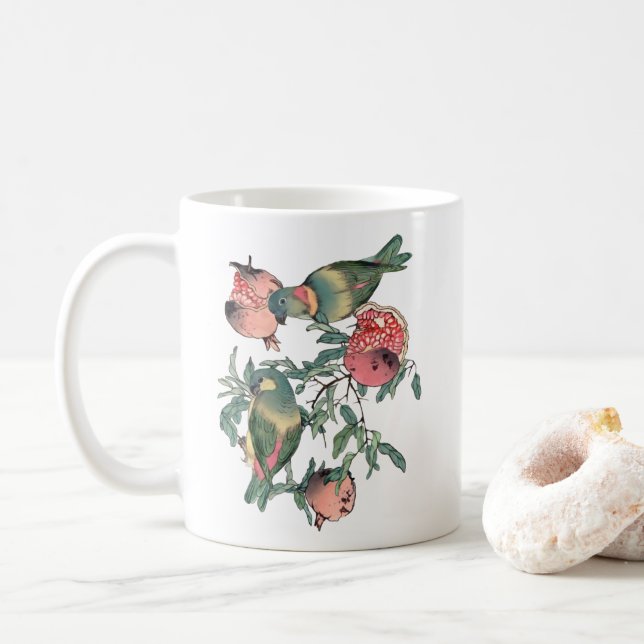 Frukter och fåglar av granatäpplen kaffemugg (Med munk)