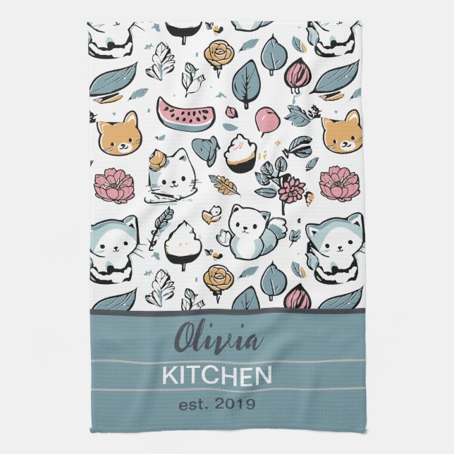Frukter och katter kökshandduk (Vertikal)
