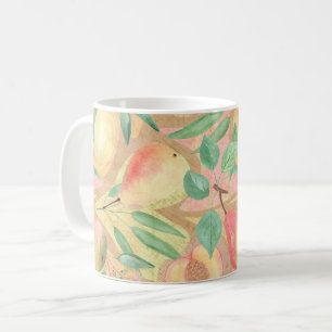 Frukter, persikor, päron, citroner, vattenfärger kaffemugg
