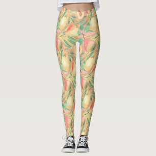 Frukter, persikor, päron, citroner, vattenfärger leggings
