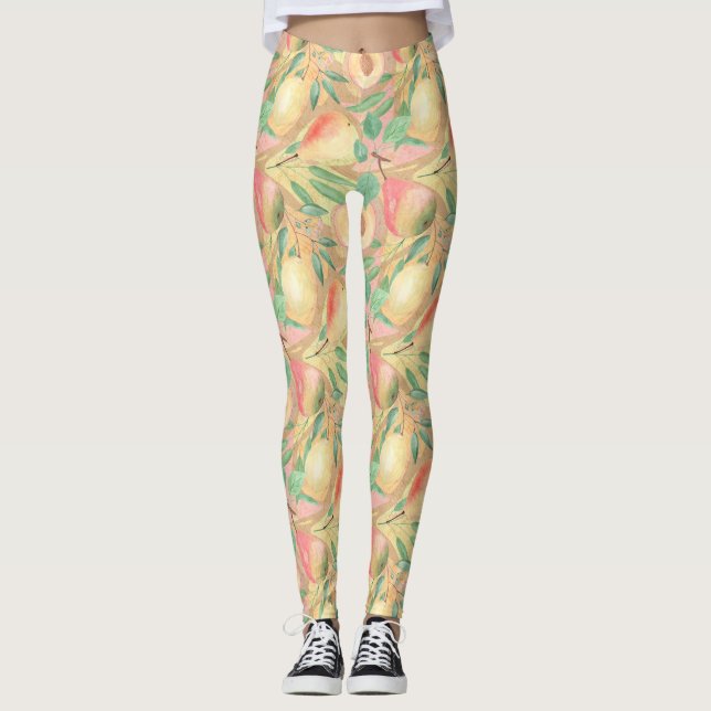 Frukter, persikor, päron, citroner, vattenfärger leggings (Framsida)