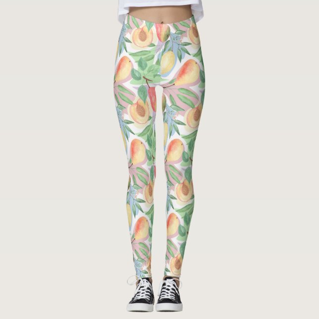 Frukter, persikor, päron, citroner, vattenfärger leggings (Framsida)