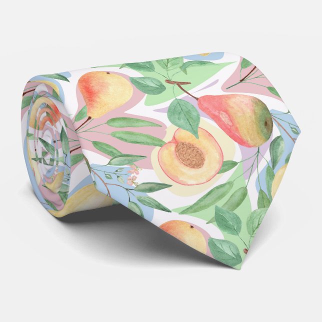 Frukter, persikor, päron, citroner, vattenfärger slips (Rullad)