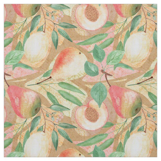Frukter, persikor, päron, citroner, vattenfärger tyg (Provkarta)