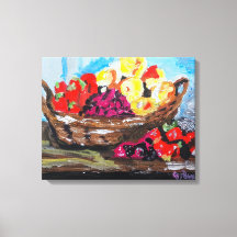Fruktfat stilleben-målning på canvas