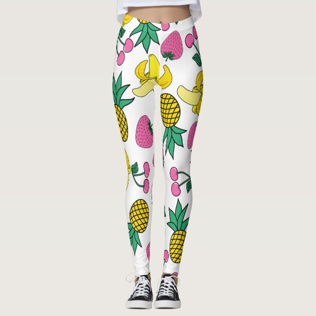 Fruktfiesta: Bananer, ananas, jordgubbar Leggings (Framsida)