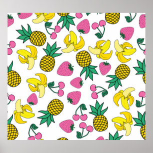Fruktfiesta: Bananer, ananas, jordgubbar Poster