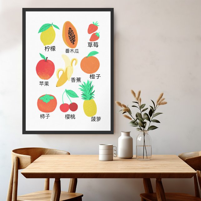 FruktFlash-kort för kinesiska Fruktiga Roligten Fo Poster (Fruits Flash Cards Chinese Fruity Fun Food Art Poster
)
