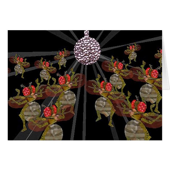 Fruktflugor som dansar under diskobollen hälsningskort (Framsidan Horizontal)