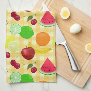 Fruktig Fruits Gult Gingham Checks Cute Kökshandduk
