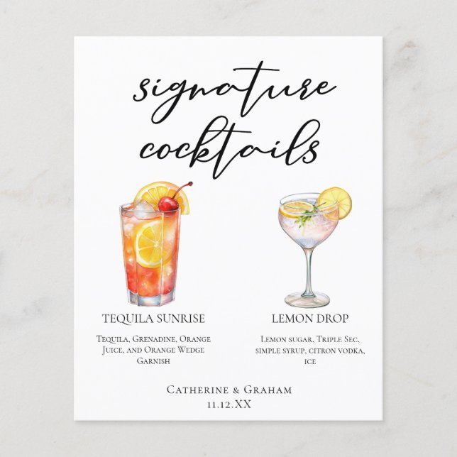 Fruktig Garden Wedding Namnteckning Cocktails Menu (Framsida)