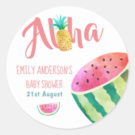Fruktig Tropical Baby Shower Stickers Melon ALOHA Runt Klistermärke