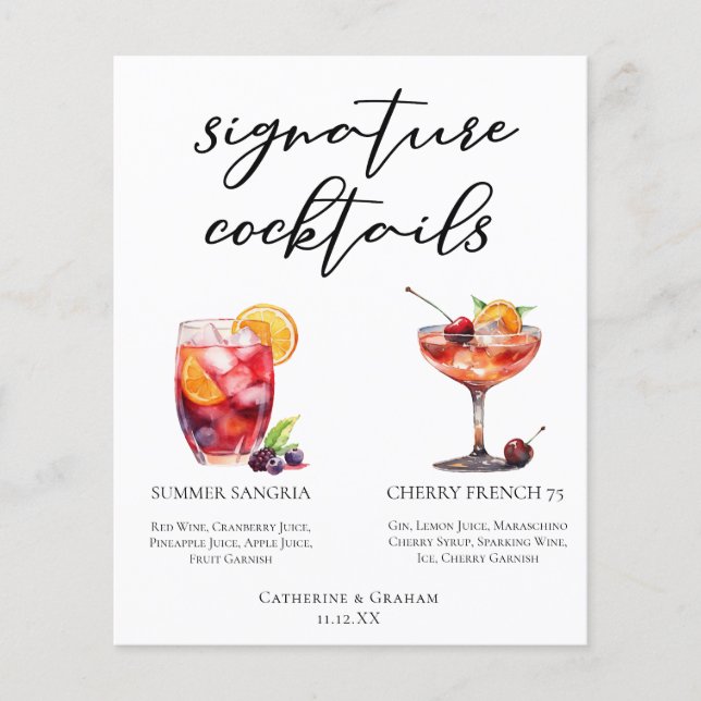 Fruktiga Bröllop Namnteckning Cocktails Menu (Framsida)