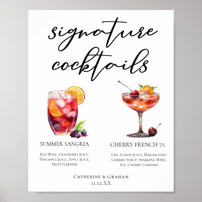 Fruktiga Bröllop Namnteckning Cocktails Menu Poster (Framsidan)