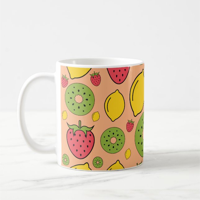 Fruktiga tapet: jordgubbar, citroner, kiwis. kaffemugg (Vänster)