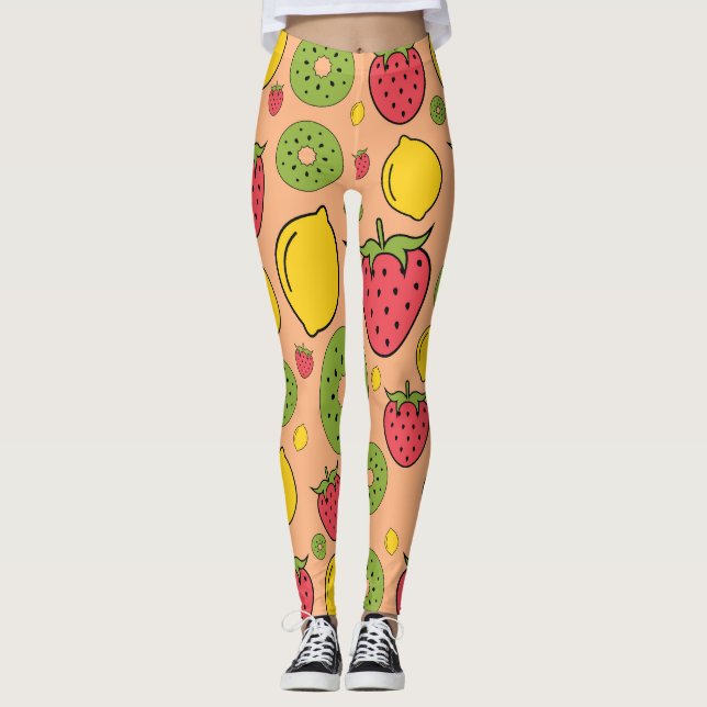 Fruktiga tapet: jordgubbar, citroner, kiwis. leggings (Framsida)