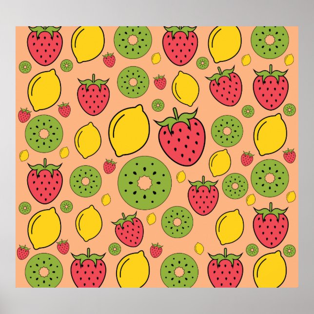 Fruktiga tapet: jordgubbar, citroner, kiwis. poster (Framsidan)