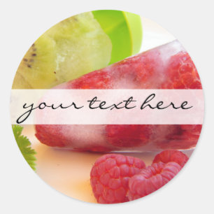 fruktigt islollipop-foto av färsk kiwi raspberry runt klistermärke