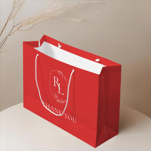 Fruktigt rött   Blommigt Monogram Bröllop Tack