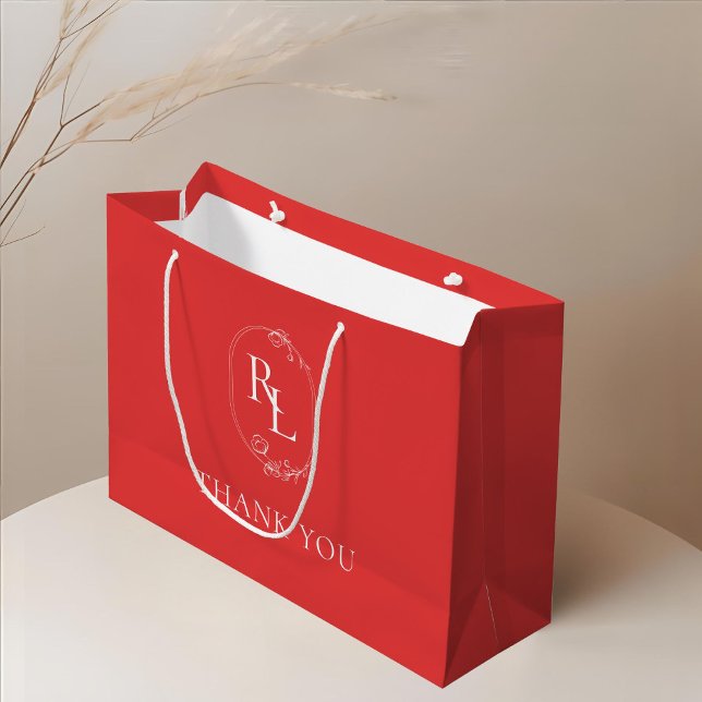 Fruktigt rött | Blommigt Monogram Bröllop Tack (Skapare uppladdad)