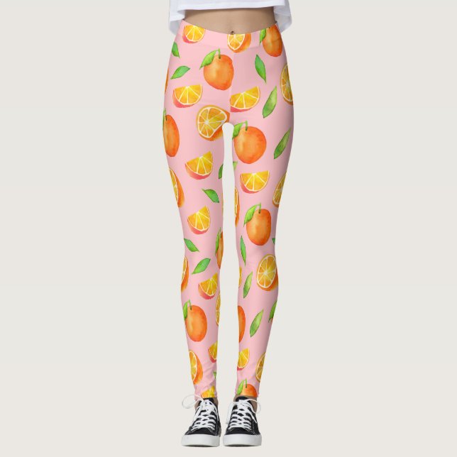 Fruktigt vattenfärgorangemönster leggings (Framsida)