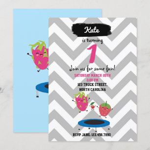 Fruktjumpning på födelsedagsinbjudan av tepolin inbjudningar