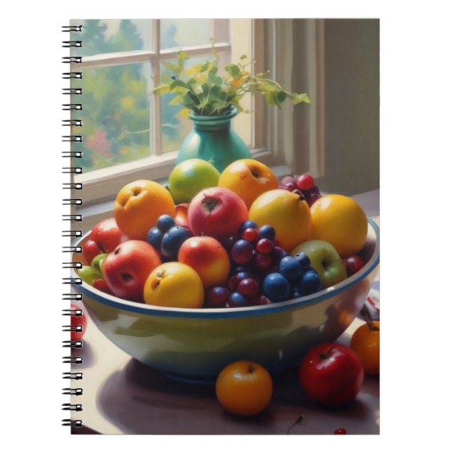 Fruktkåpa på den klassiska oljemålningen bord anteckningsbok (Framsidan)