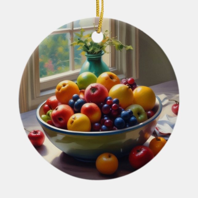 Fruktkåpa på den klassiska oljemålningen bord julgransprydnad keramik (Framsidan)