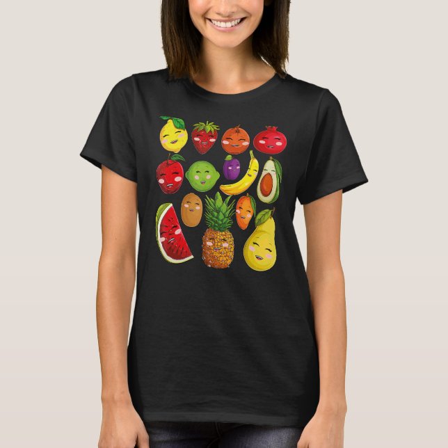 Fruktkollage Cute Frukt and Vegetables T Shirt (Framsida)
