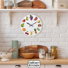Fruktkollage för Bright Rainbow Scrapbook Crochet  Stor Klocka