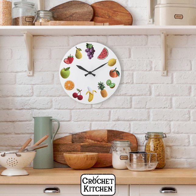 Fruktkollage för Bright Rainbow Scrapbook Crochet  Stor Klocka (Skapare uppladdad)