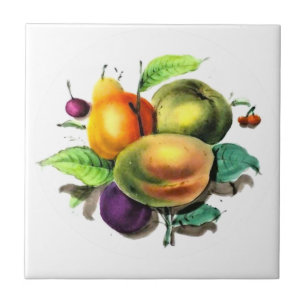 Fruktkonst Pear, Grönt Apple, Plum Backsplash Kakelplatta
