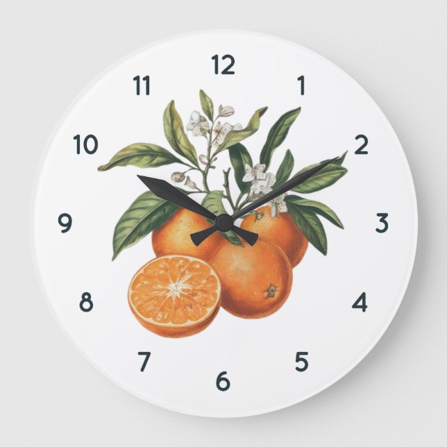 Fruktlås med vattenfärg med svart Orange Stor Klocka (Framsida)