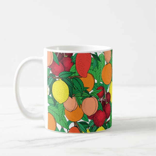 Fruktlöst mönster, hand plockade-skiss, orange. kaffemugg (Vänster)
