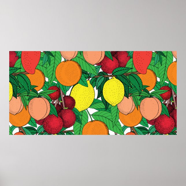 Fruktlöst mönster, hand plockade-skiss, orange. poster (Framsidan)