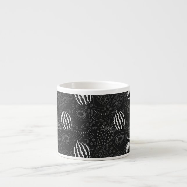 Fruktlöst svart och vitt mönster-tropiskt espressomugg (Framsidan)
