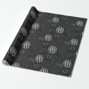 Fruktlöst svart och vitt mönster-tropiskt presentpapper