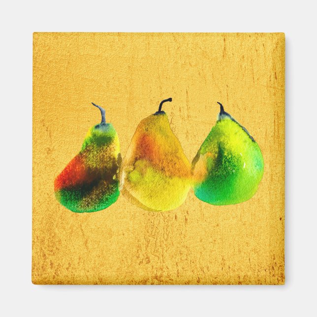 Fruktmagnet Pear Vattencolor grönt Magnet (Framsidan)
