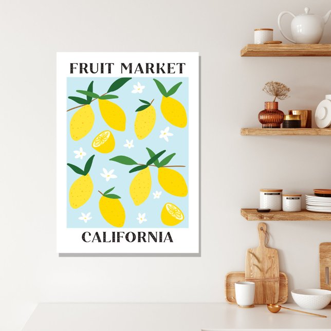 Fruktmarknad Kalifornien Gul Citron Mat Canvastryck (In situ boho interior)