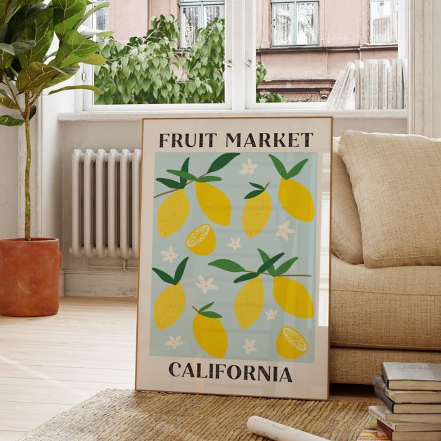 Fruktmarknad Kalifornien Gul Citron Mat Poster (In situ Living room)