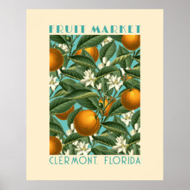 Fruktmarknadsblått för Retro Orange Blommar Poster