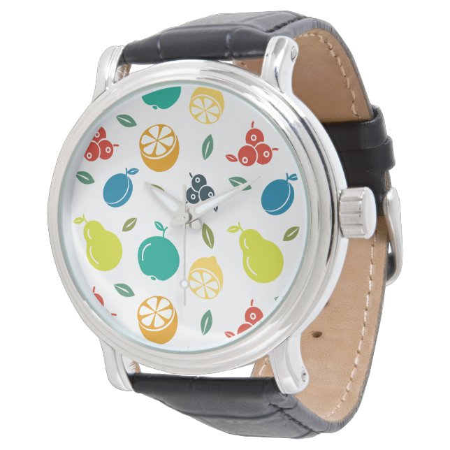 Fruktmönster, Plommon, Apelsin, Citron, Päron, Äpp Armbandsur (Vinklad)