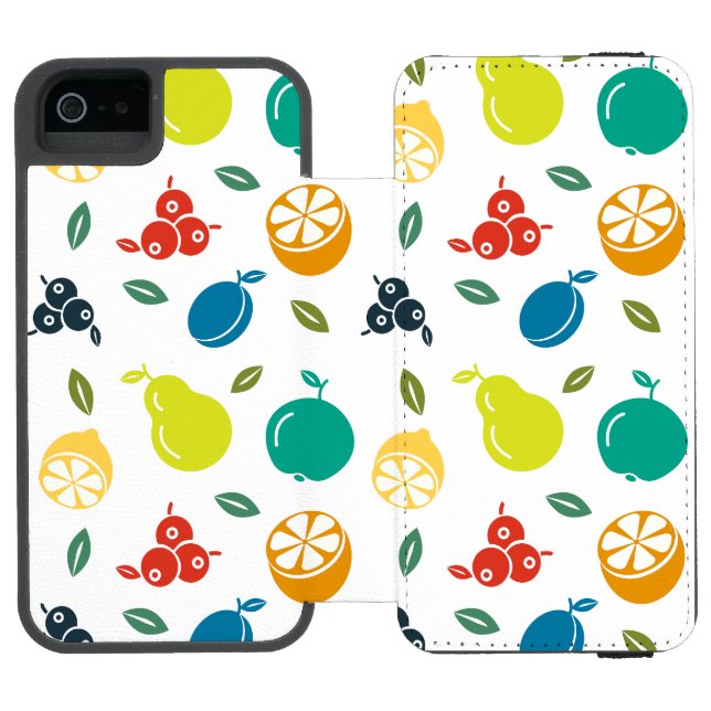 Fruktmönster, Plommon, Apelsin, Citron, Päron, Äpp Incipio iPhone Wallet Skal (Folio Öppen)