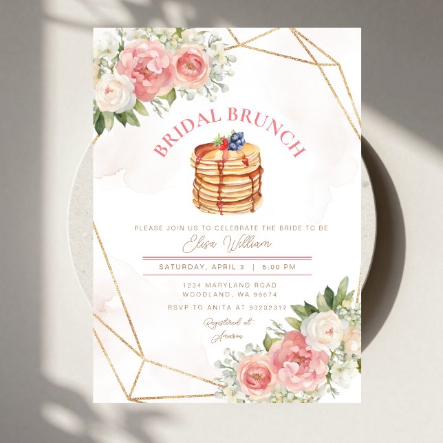 Fruktpannkaka Rosa Blommor Bröllopsfest Brunch Inbjudningar (Skapare uppladdad)