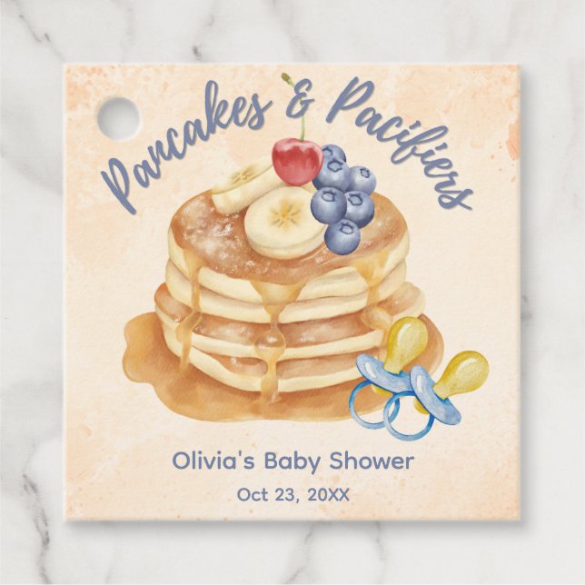 Fruktpannkakor & Napp Gingham Bebisshower  Gåvor Etiketter (Framsida)