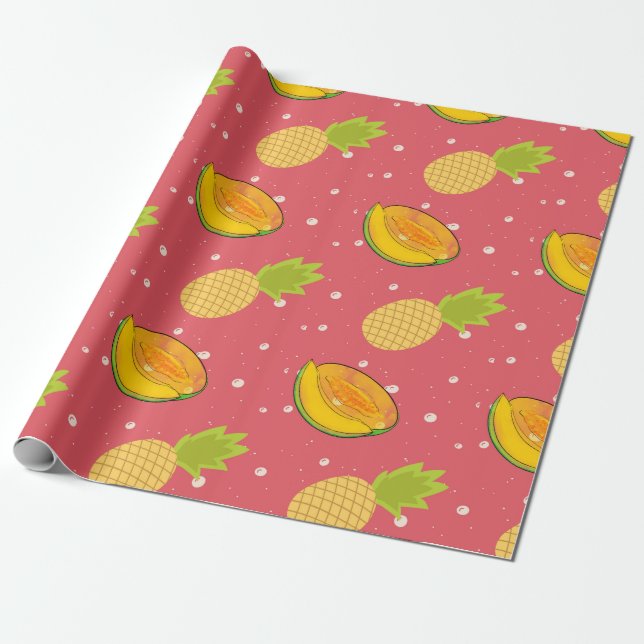 fruktsallad : ananas och papaya fruktmönster  presentpapper (Utrullad)