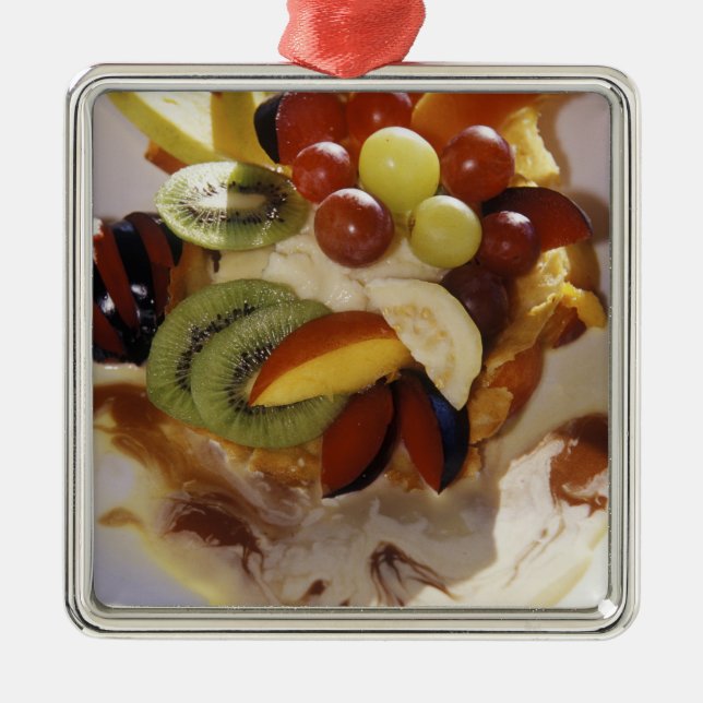 Fruktsallad med glass. julgransprydnad metall (Framsidan)