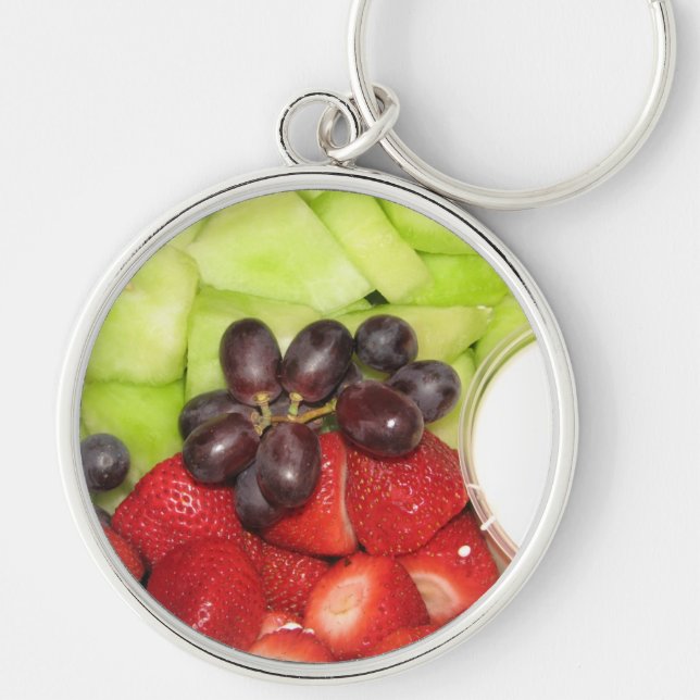 Fruktsallad Rund Silverfärgad Nyckelring (Framsidan)